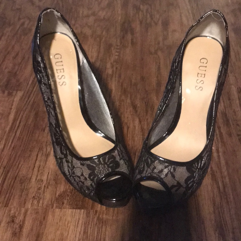 7 in Black, lace, Guess heels